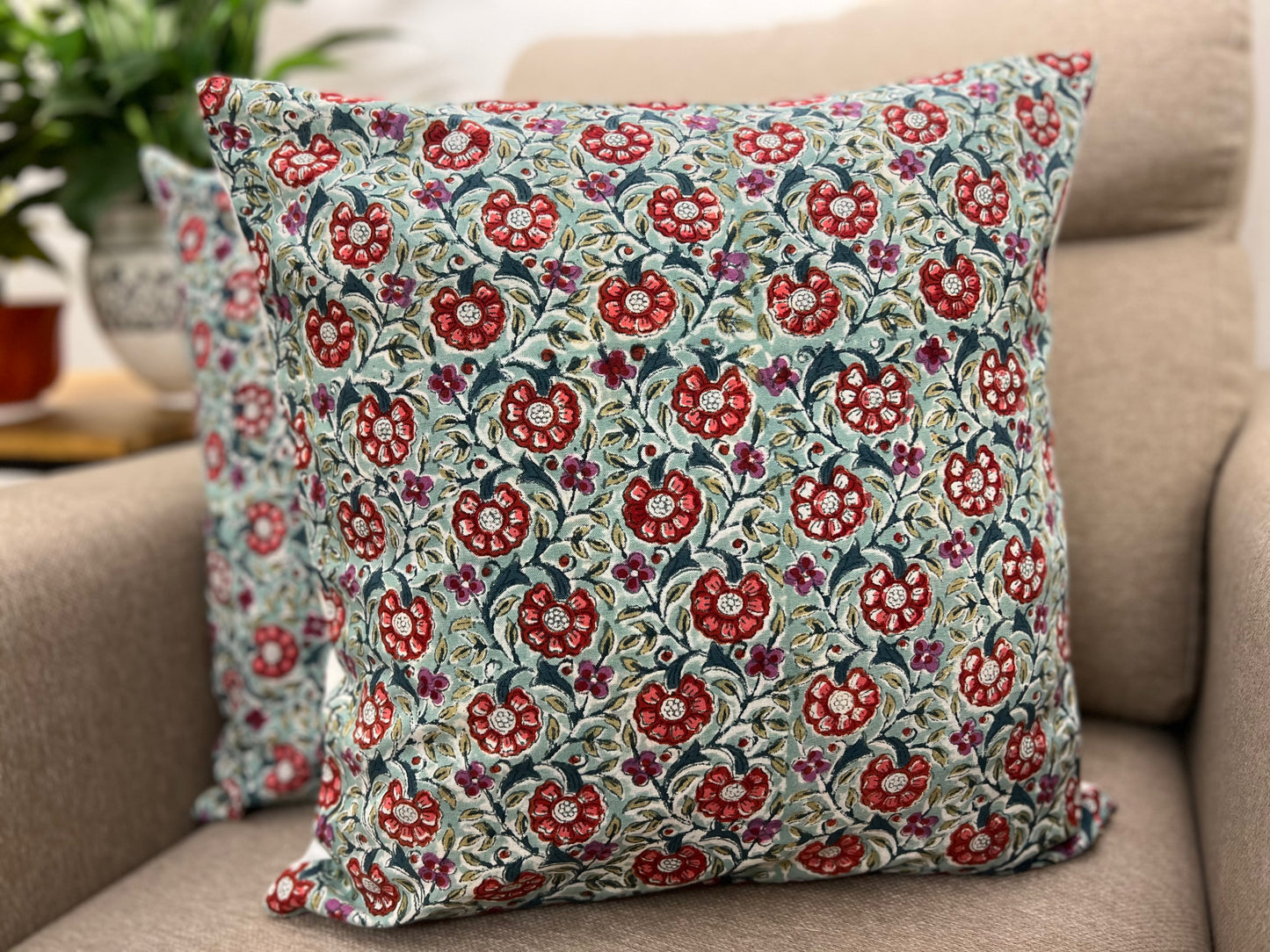 Pair | Handblock Cotton Cushion Cover  | 16*16 Inches | Phuhaar