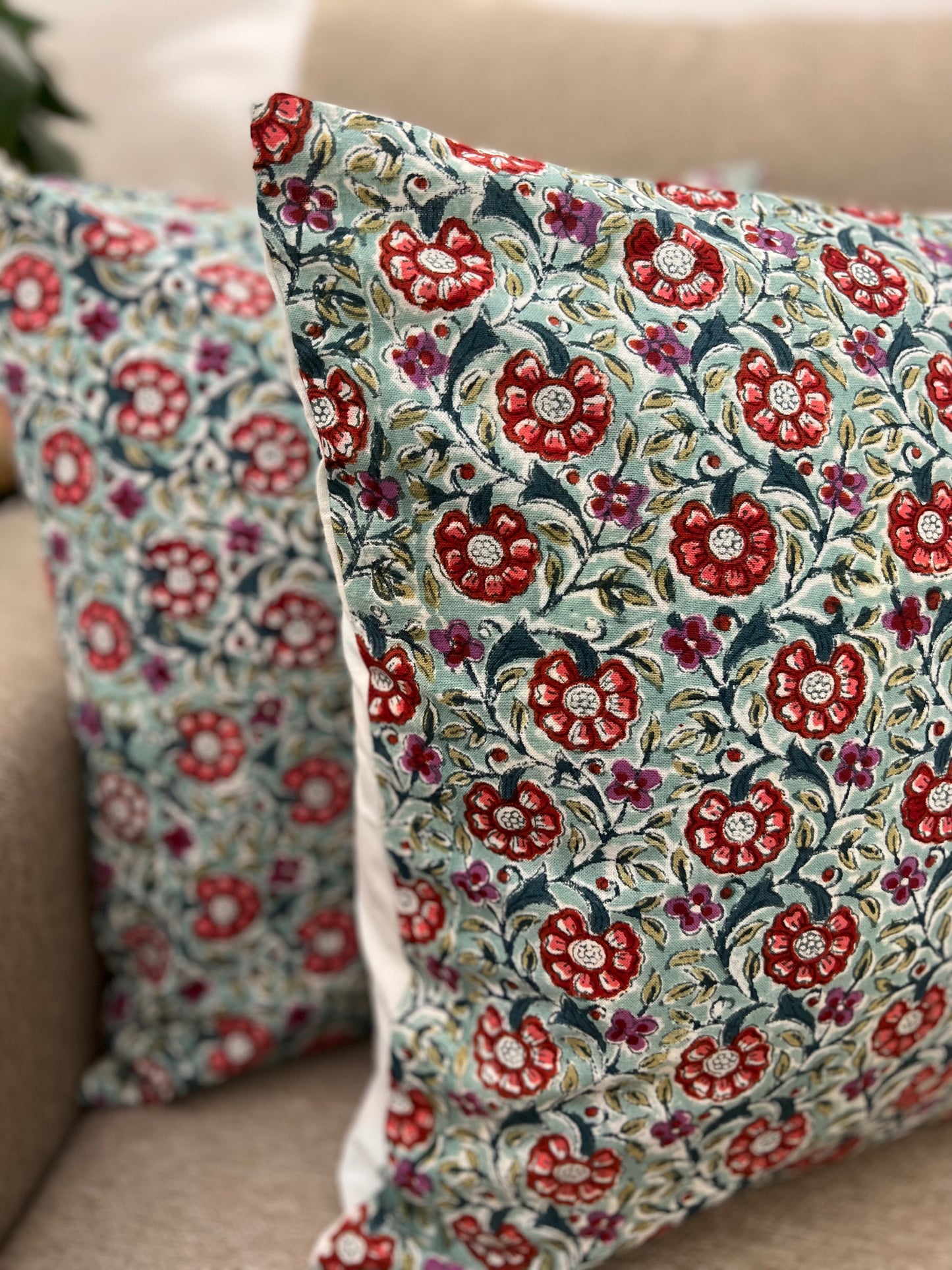 Pair | Handblock Cotton Cushion Cover  | 16*16 Inches | Phuhaar