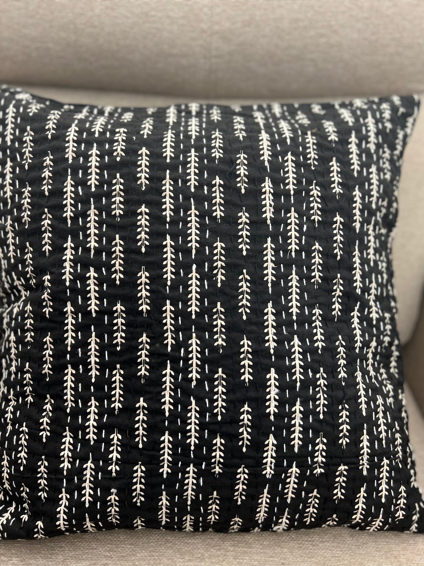 Kantha Cushion Cover | 16*16 Inches | Black - Ajrakh