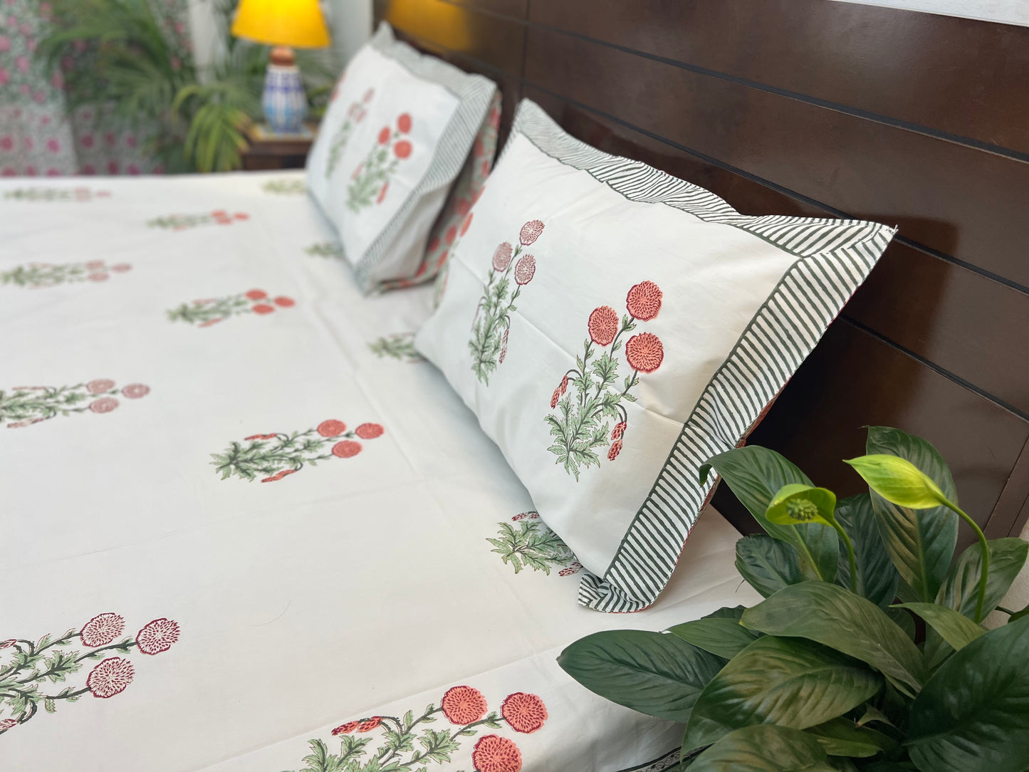 Red Poppy | Hand Block Bedsheet | 300 TC