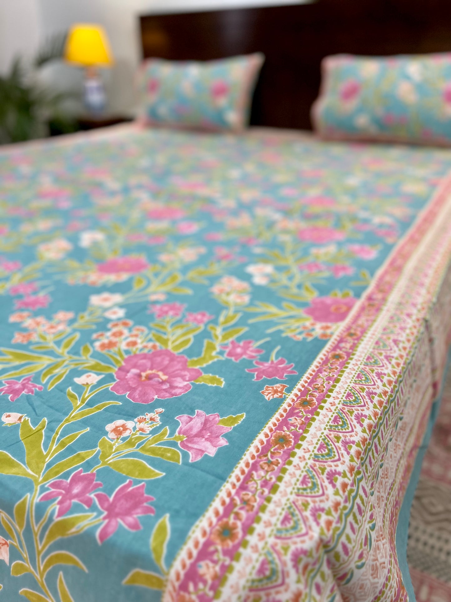 King Size Bedsheet | 90*108 Inches | Blue Floral