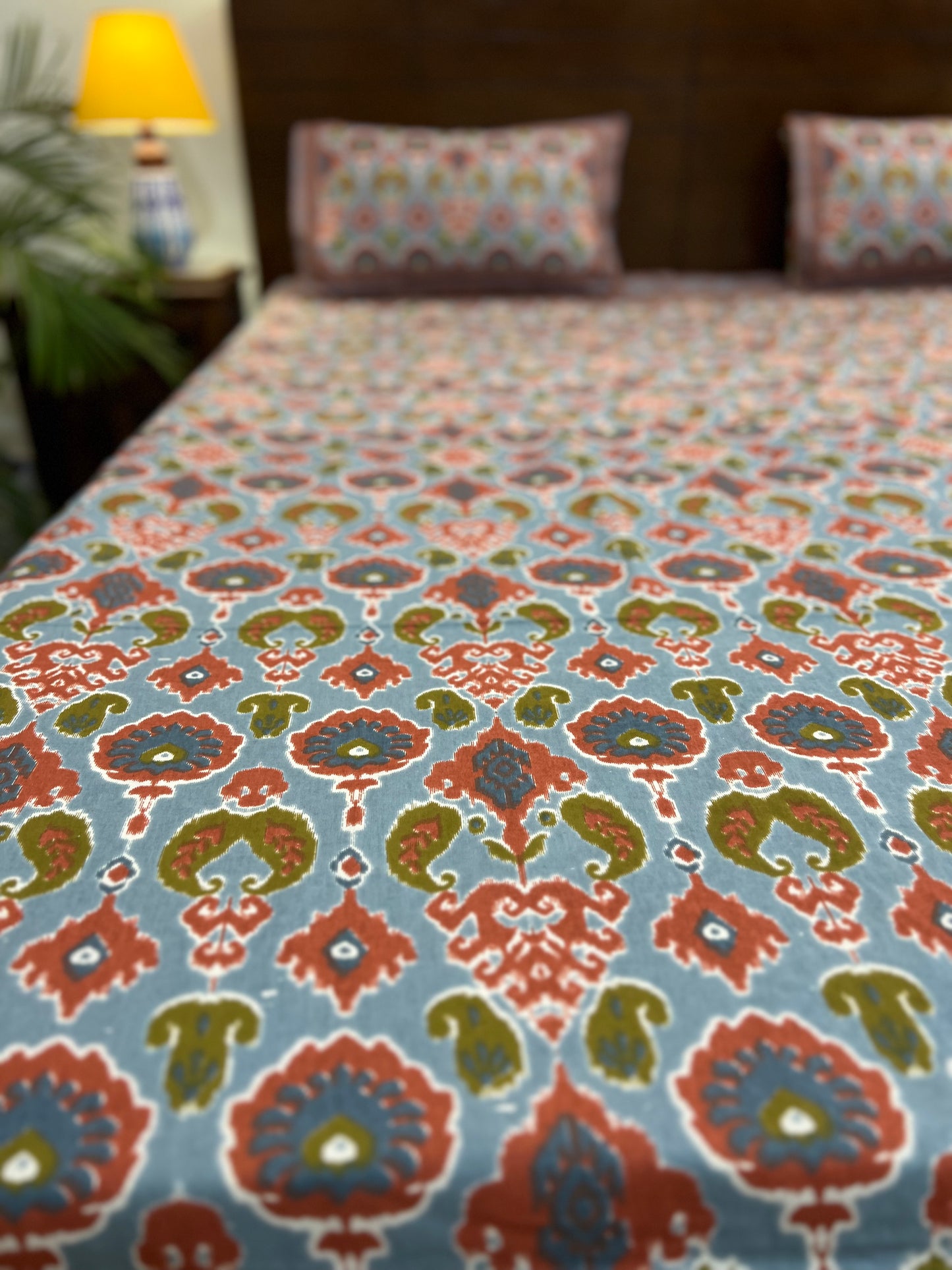 Super King Size | 108*108 inches | Rust,Grey, Green Multicoloured
