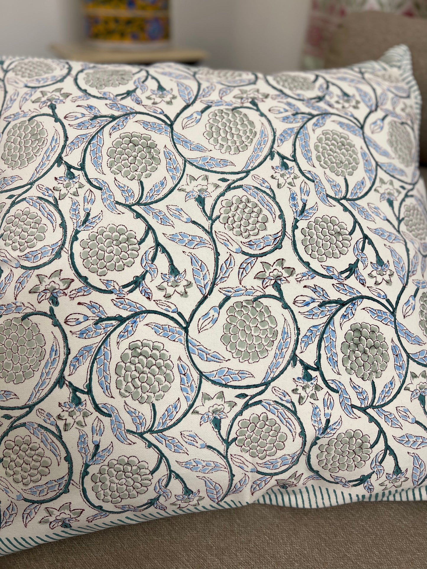 Pair | Big Size Cushion Cover | 24*24 Inches | Beige & Blue