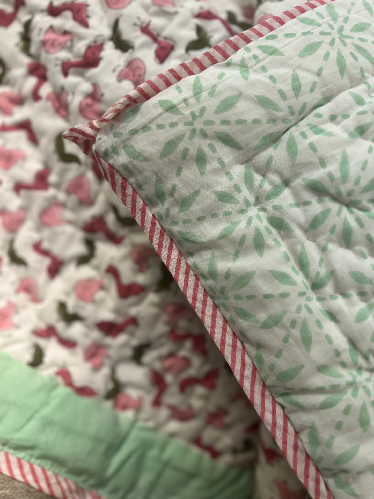 Reversible Hand Block Baby Quilt | 40*60 Inches | Earthy Dance