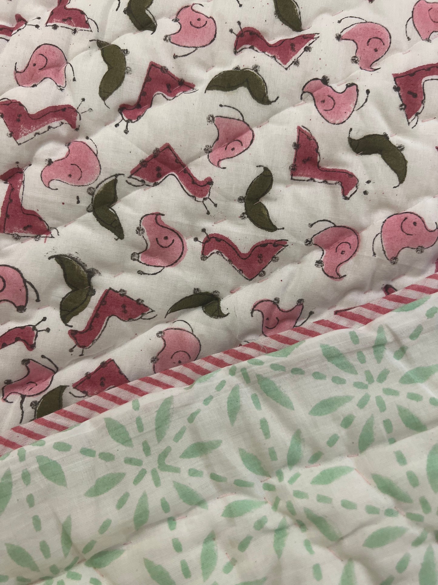 Reversible Hand Block Baby Quilt | 40*60 Inches | Earthy Dance