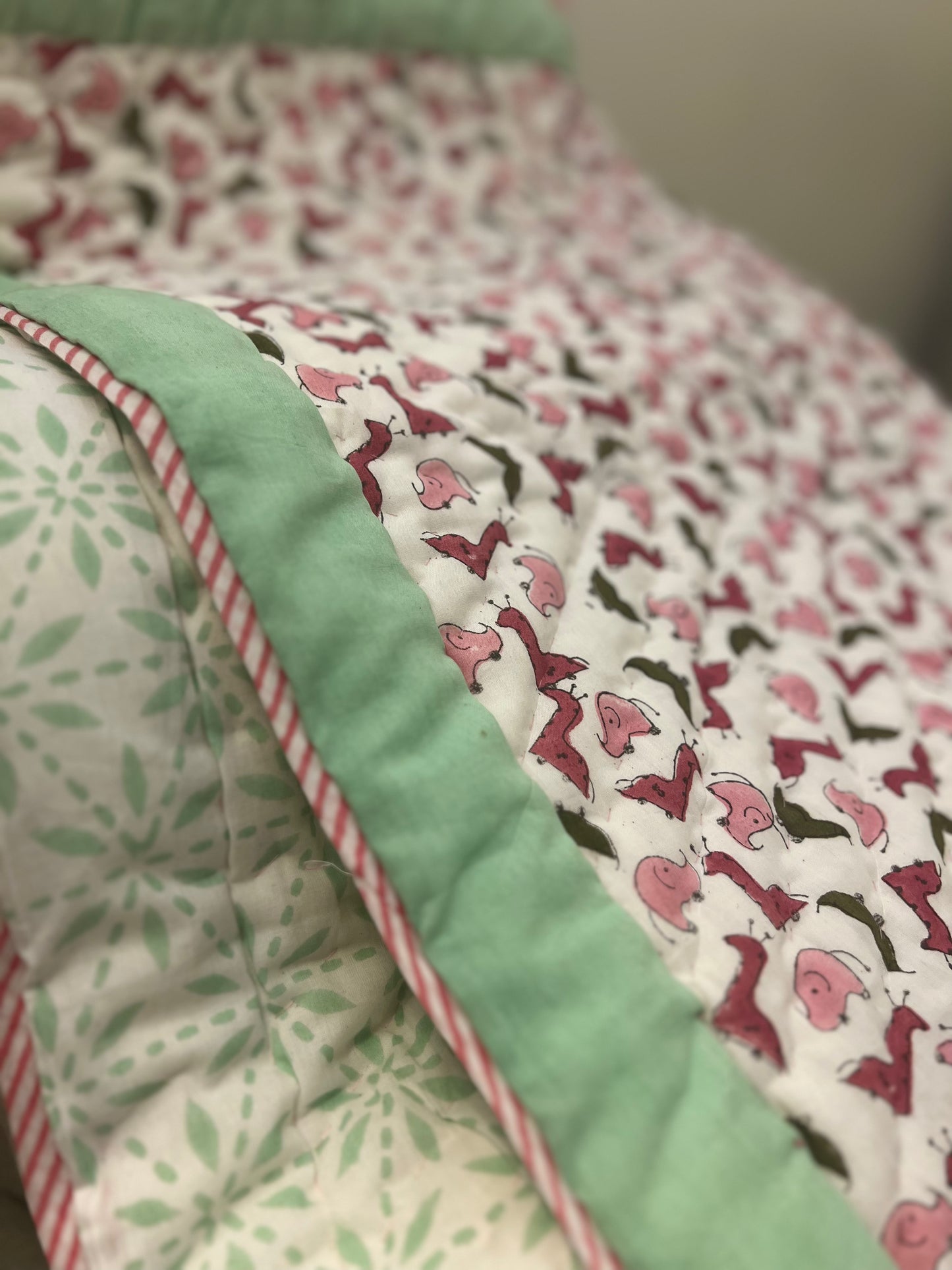 Reversible Hand Block Baby Quilt | 40*60 Inches | Earthy Dance