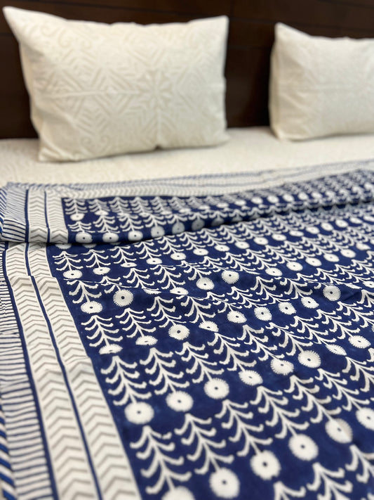 Reversible Hand Block Dohar | Blue Bloom