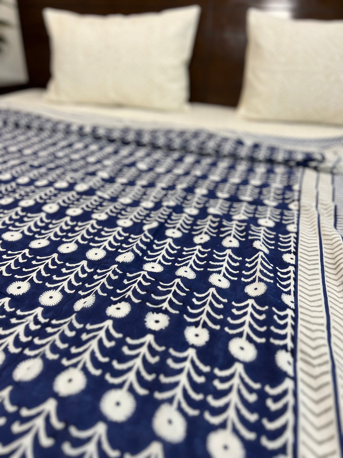 Reversible Hand Block Dohar | Blue Bloom