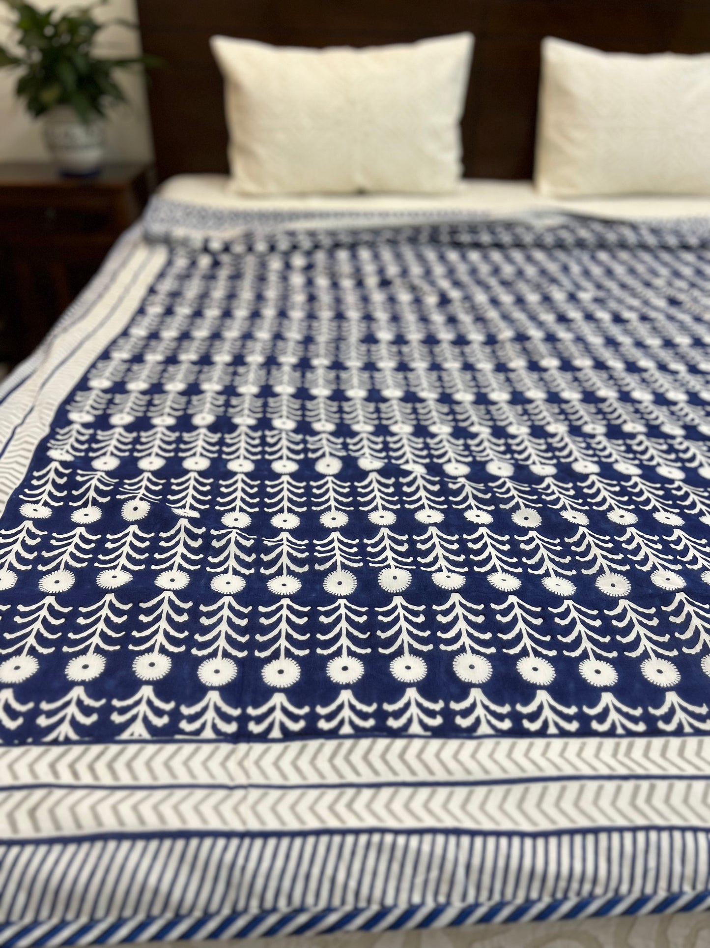 Reversible Hand Block Dohar | Blue Bloom