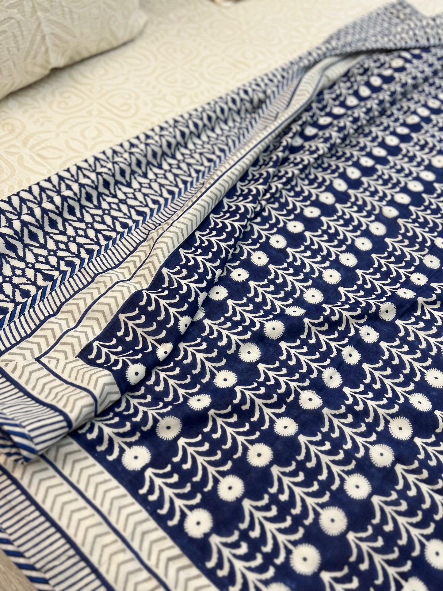 Reversible Hand Block Dohar | Blue Bloom