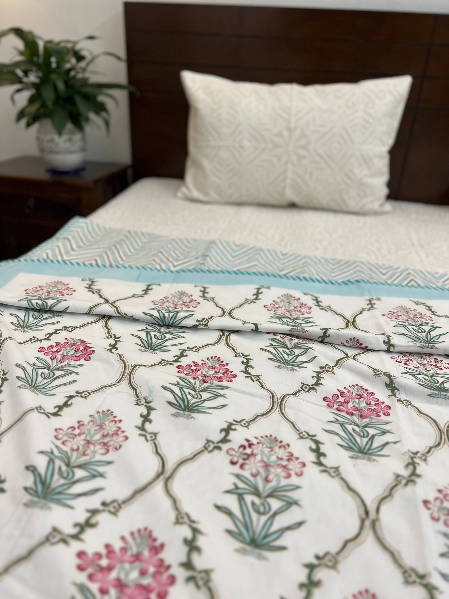 Reversible Hand Block Dohar | Single Size | 60*90 Inches | Aqua Jaal