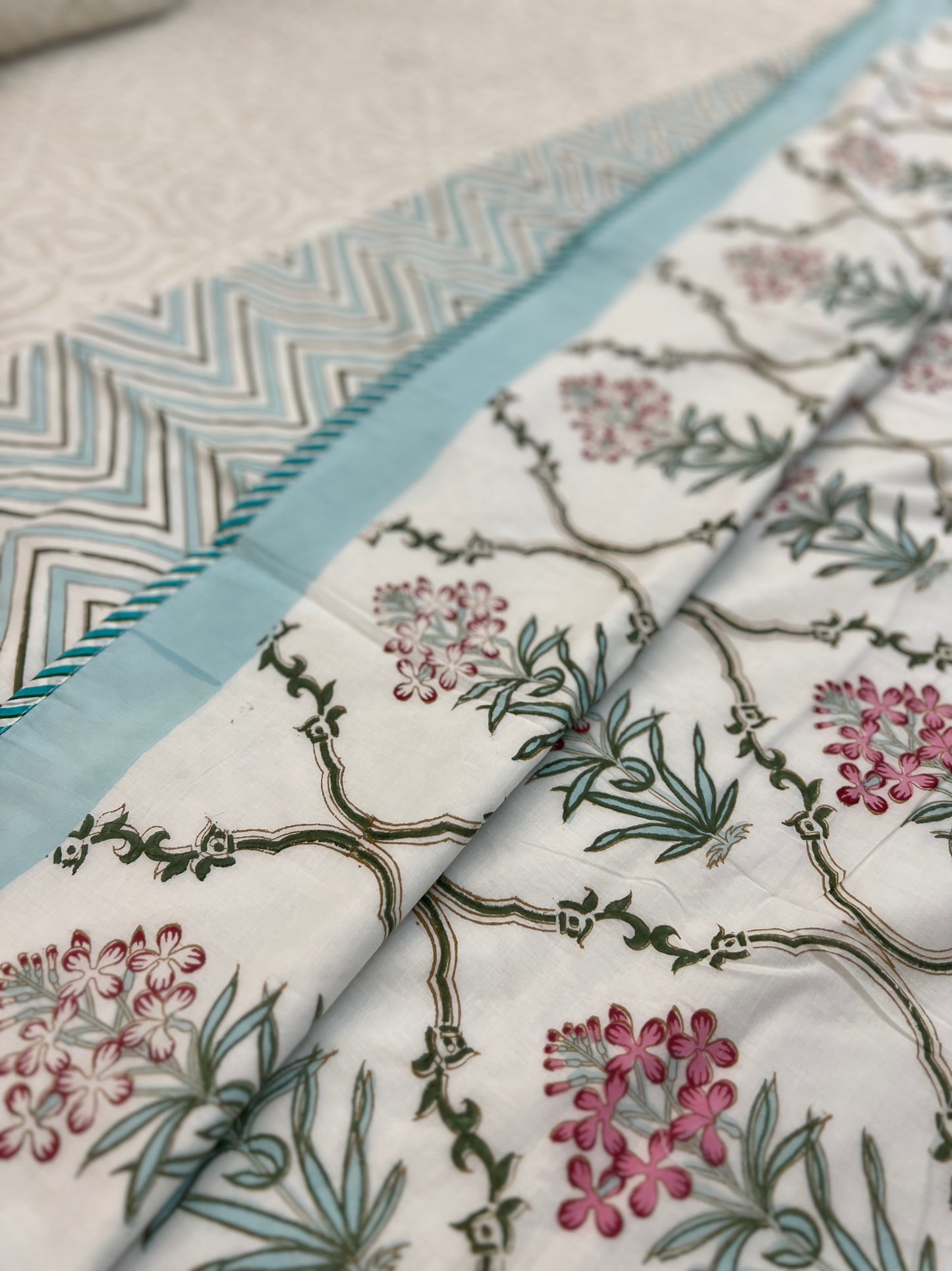 Reversible Hand Block Dohar | Single Size | 60*90 Inches | Aqua Jaal