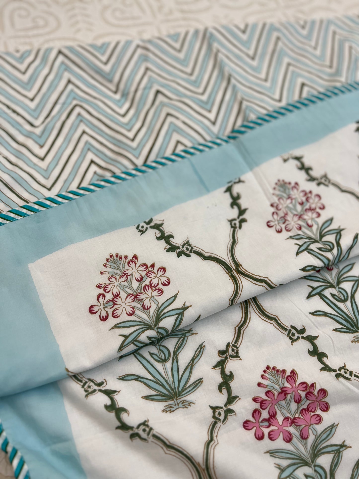 Reversible Hand Block Dohar | Single Size | 60*90 Inches | Aqua Jaal