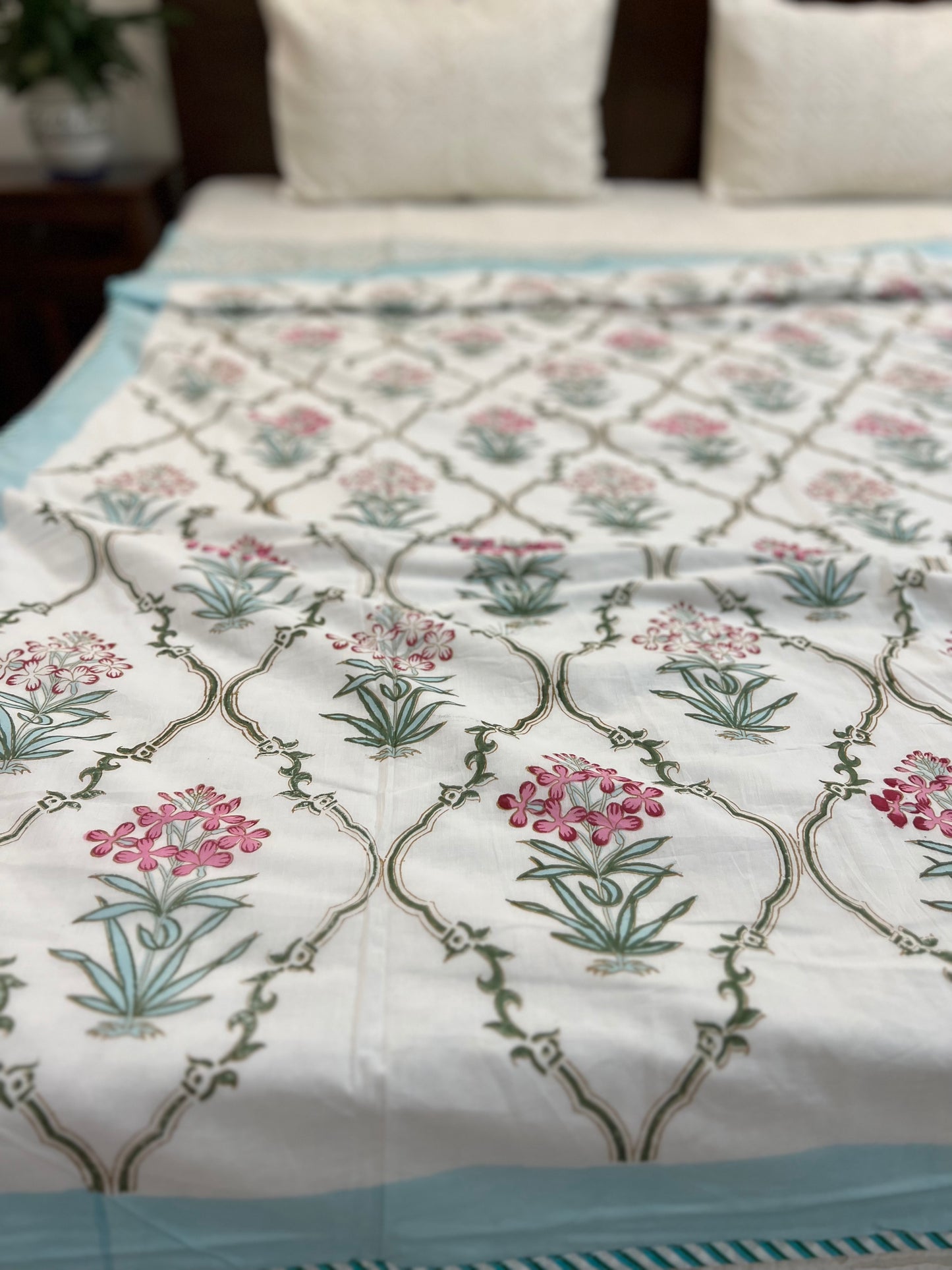 Reversible Hand Block Dohar | Single Size | 60*90 Inches | Aqua Jaal