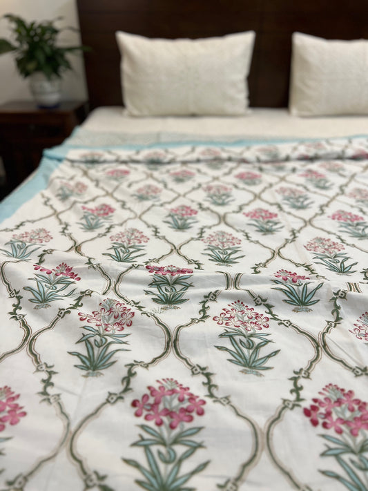 Reversible Hand Block Dohar | Single Size | 60*90 Inches | Aqua Jaal