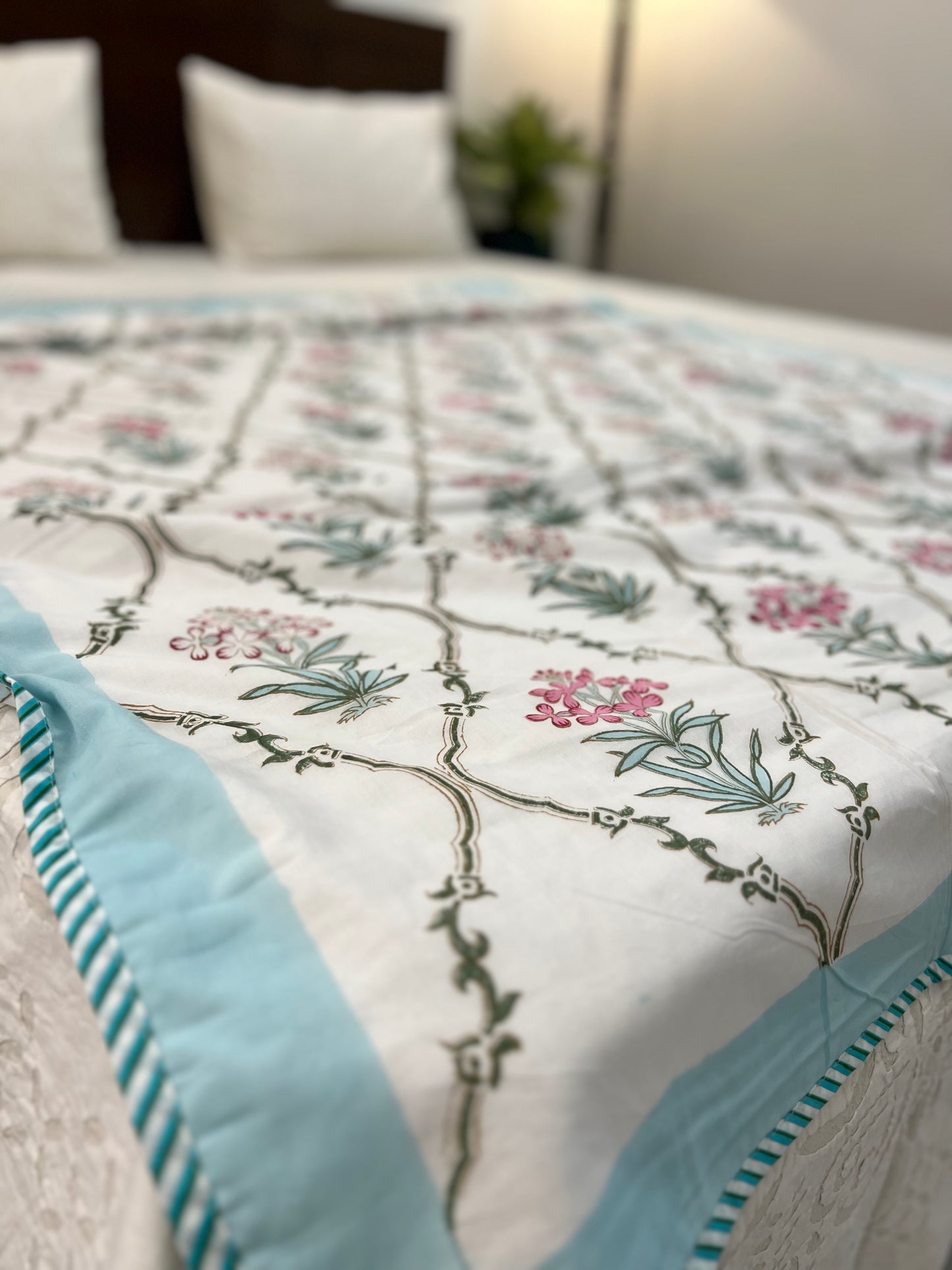 Reversible Hand Block Dohar | Single Size | 60*90 Inches | Aqua Jaal