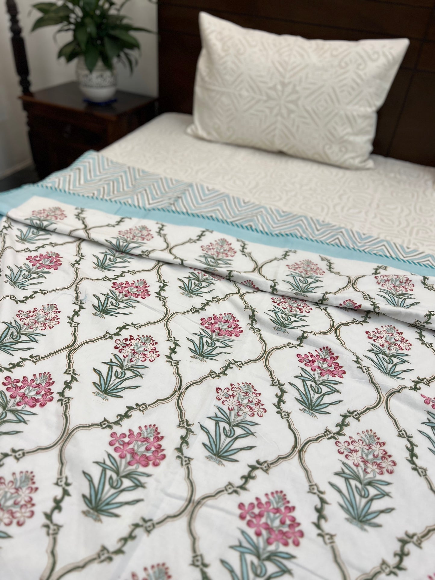 Reversible Hand Block Dohar | Single Size | 60*90 Inches | Aqua Jaal