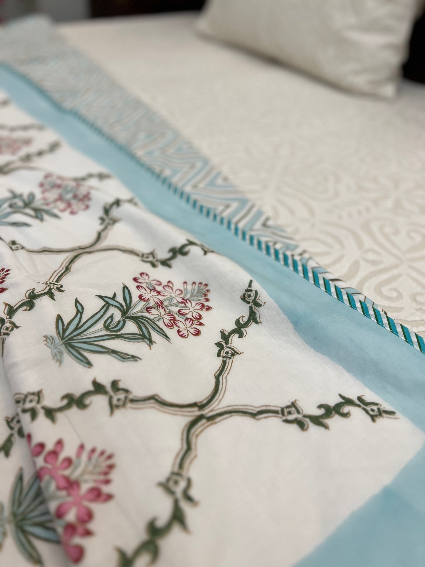 Reversible Hand Block Dohar | Single Size | 60*90 Inches | Aqua Jaal