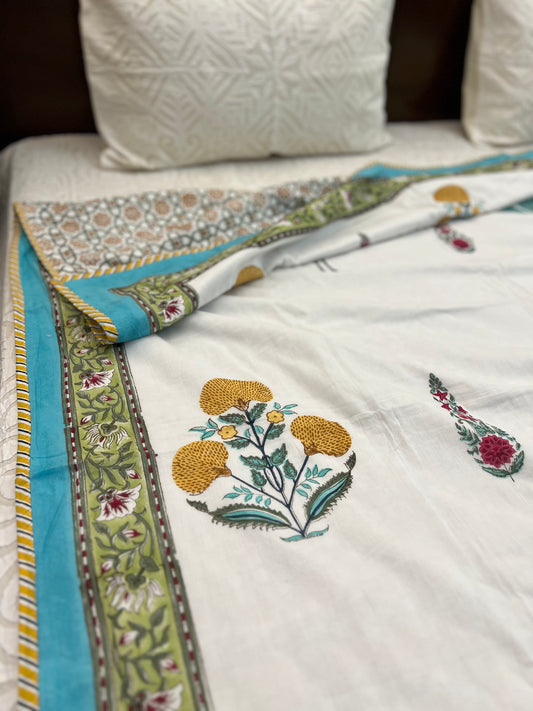 Reversible Hand Block Dohar | Single Size | 60*90 Inches | Yellow Poppy