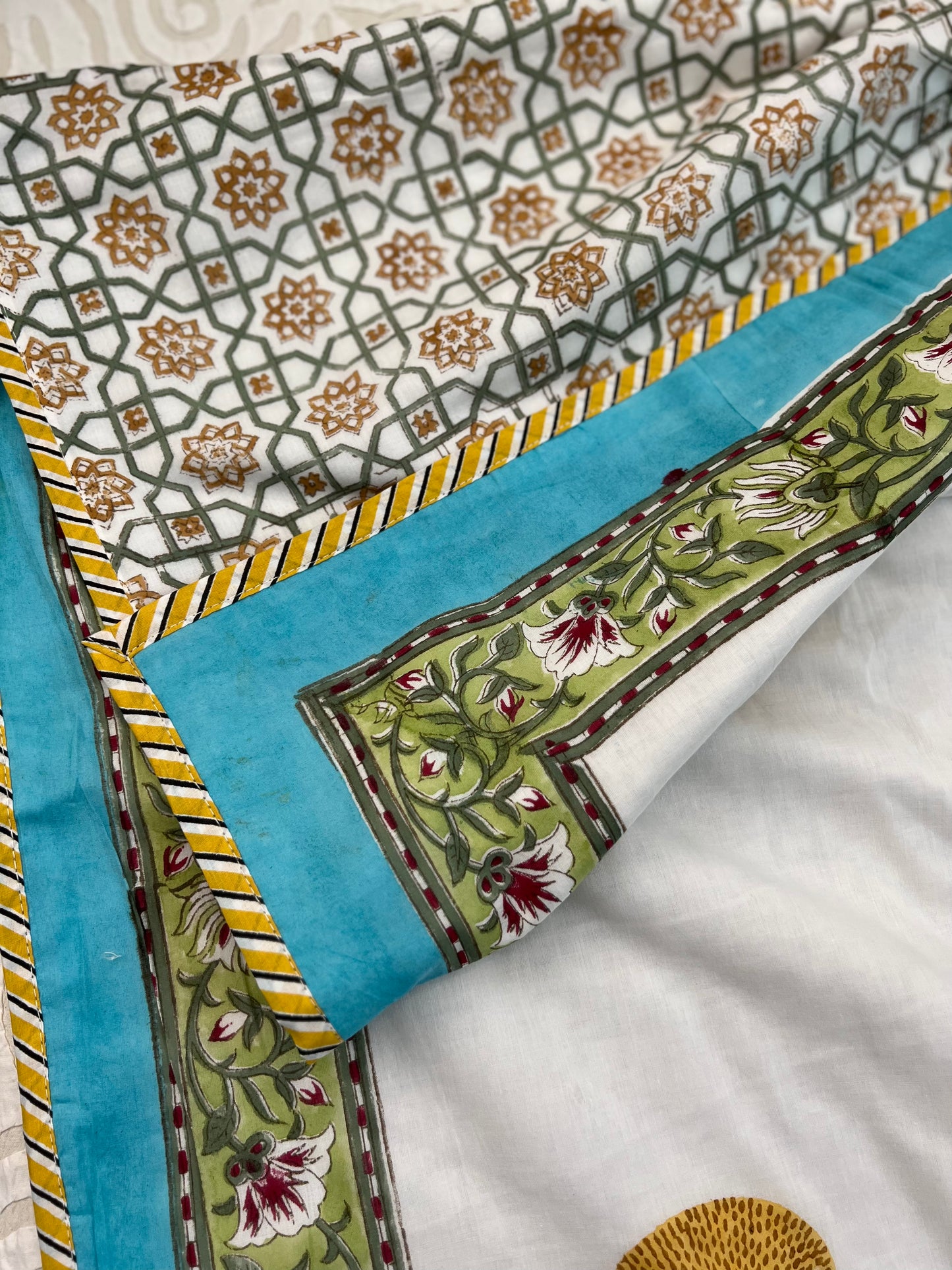 Reversible Hand Block Dohar | Single Size | 60*90 Inches | Yellow Poppy