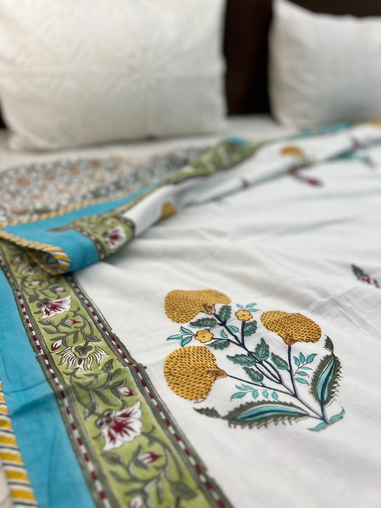 Reversible Hand Block Dohar | Single Size | 60*90 Inches | Yellow Poppy