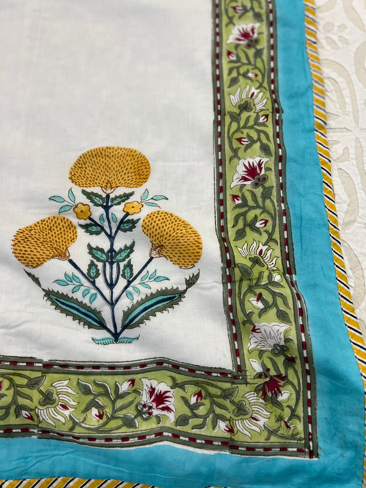 Reversible Hand Block Dohar | Single Size | 60*90 Inches | Yellow Poppy
