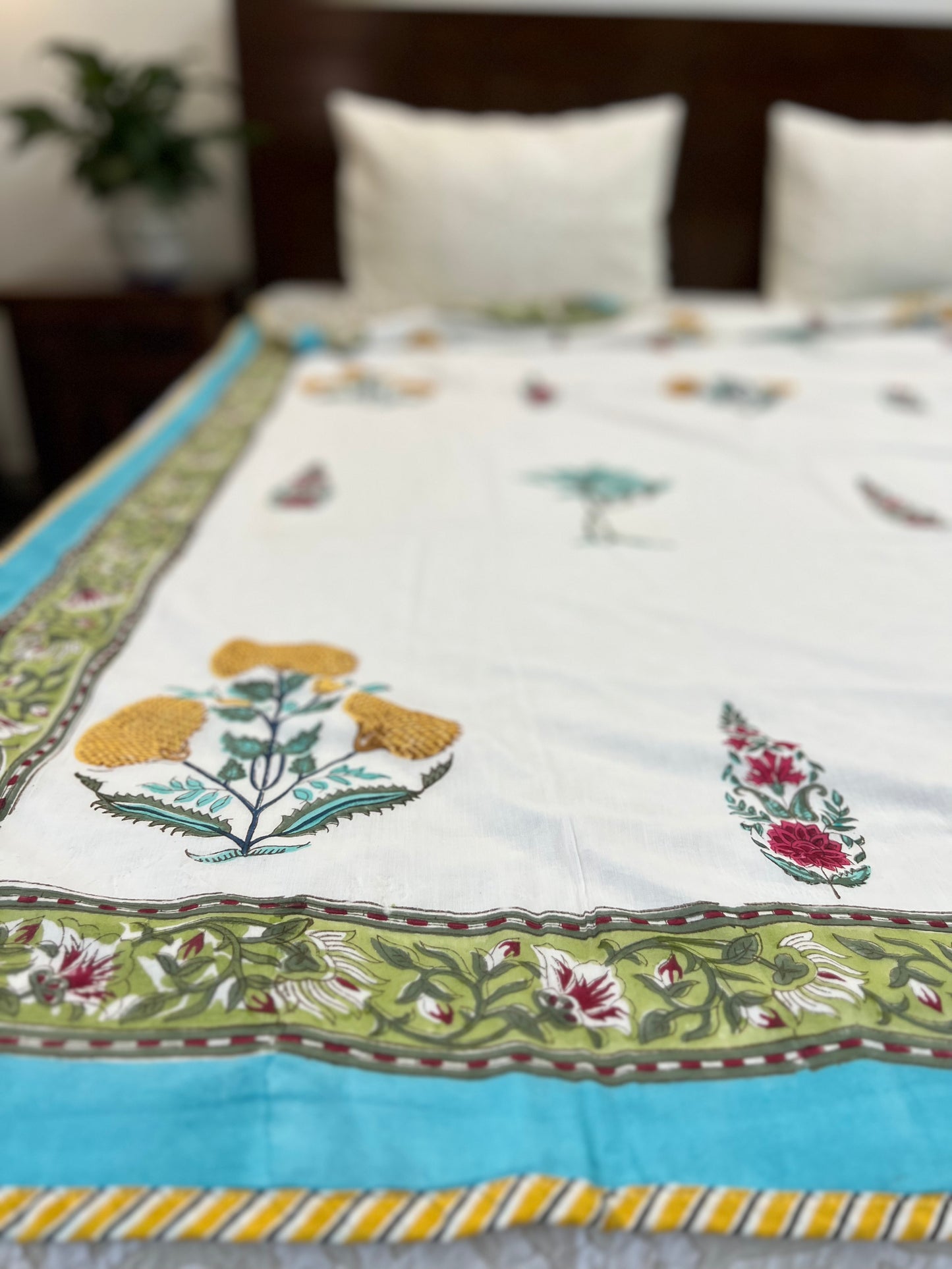 Reversible Hand Block Dohar | Single Size | 60*90 Inches | Yellow Poppy