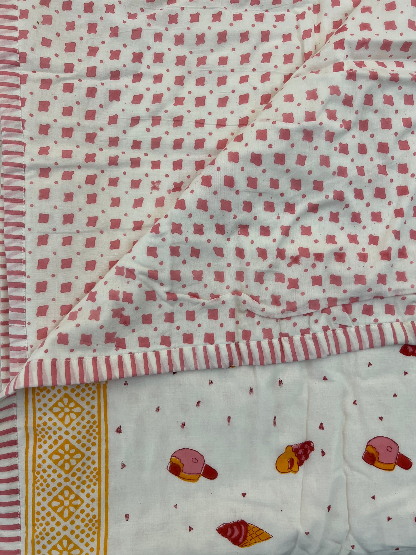 Reversible Hand Block Organic Cotton Dohar | Single Size | 60*90 Inches | Icecreams