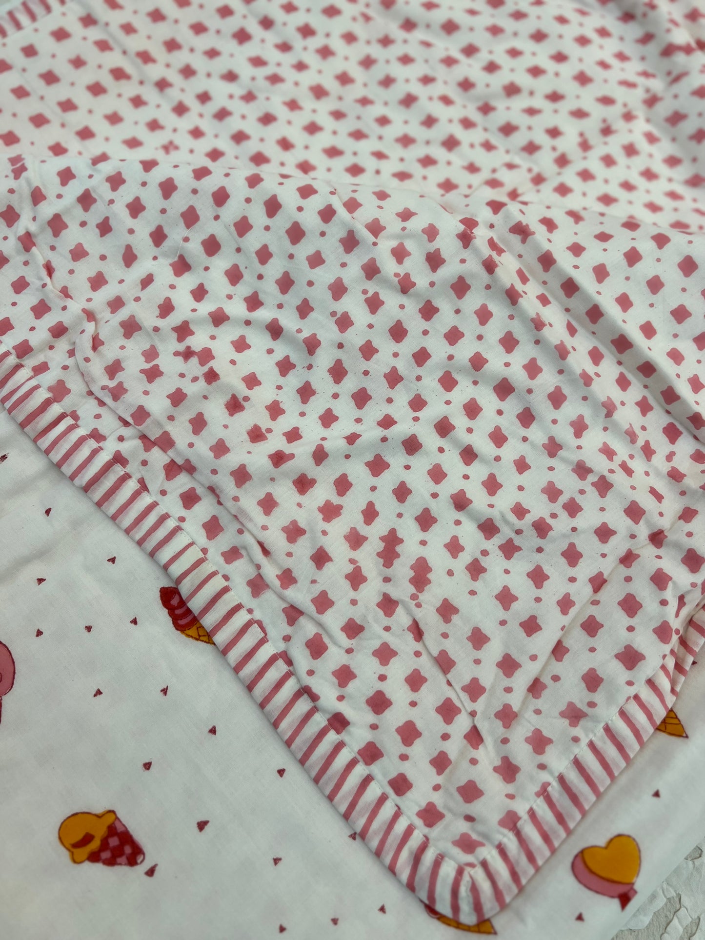 Reversible Hand Block Organic Cotton Dohar | Single Size | 60*90 Inches | Icecreams