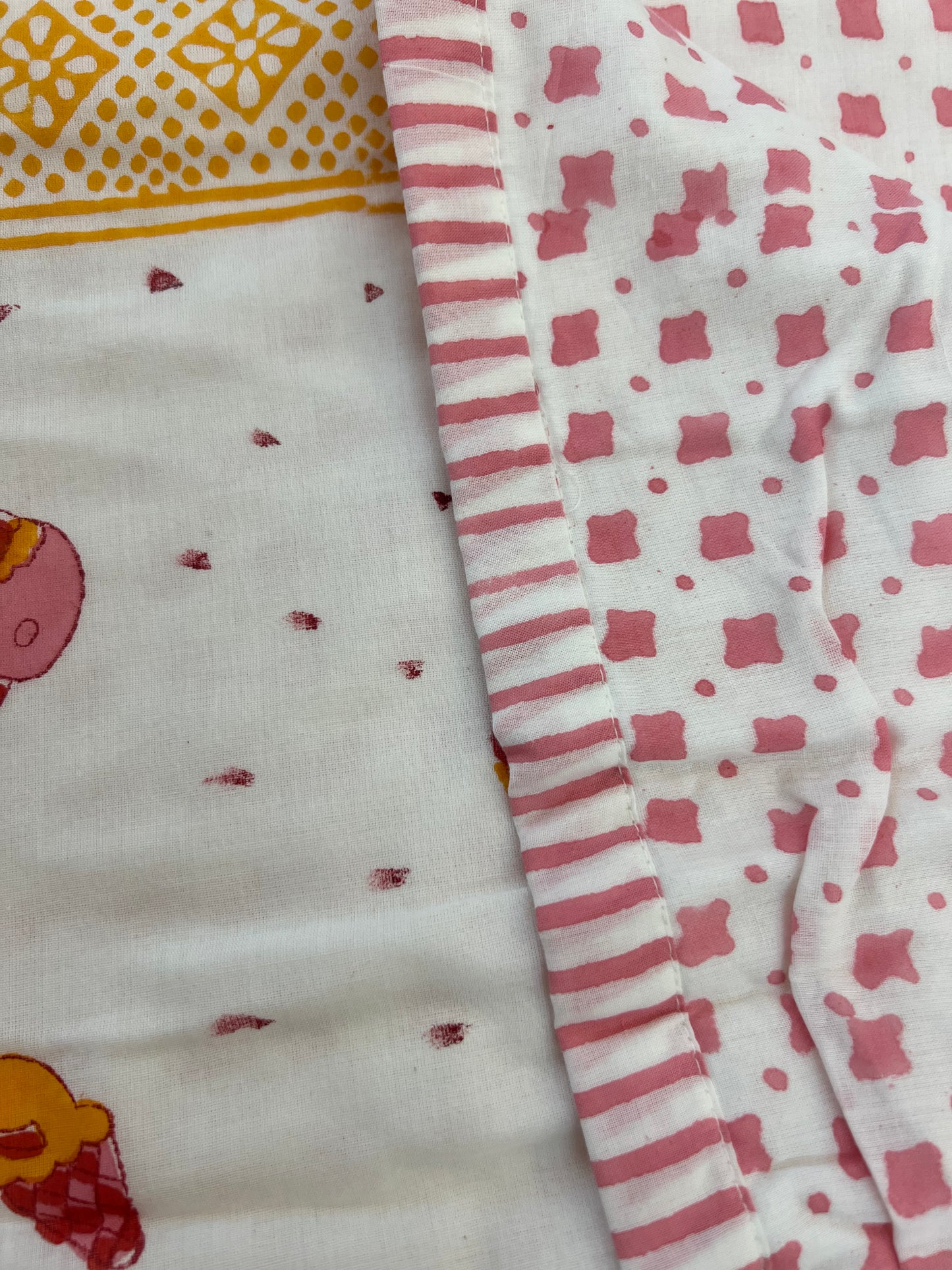 Reversible Hand Block Organic Cotton Dohar | Single Size | 60*90 Inches | Icecreams