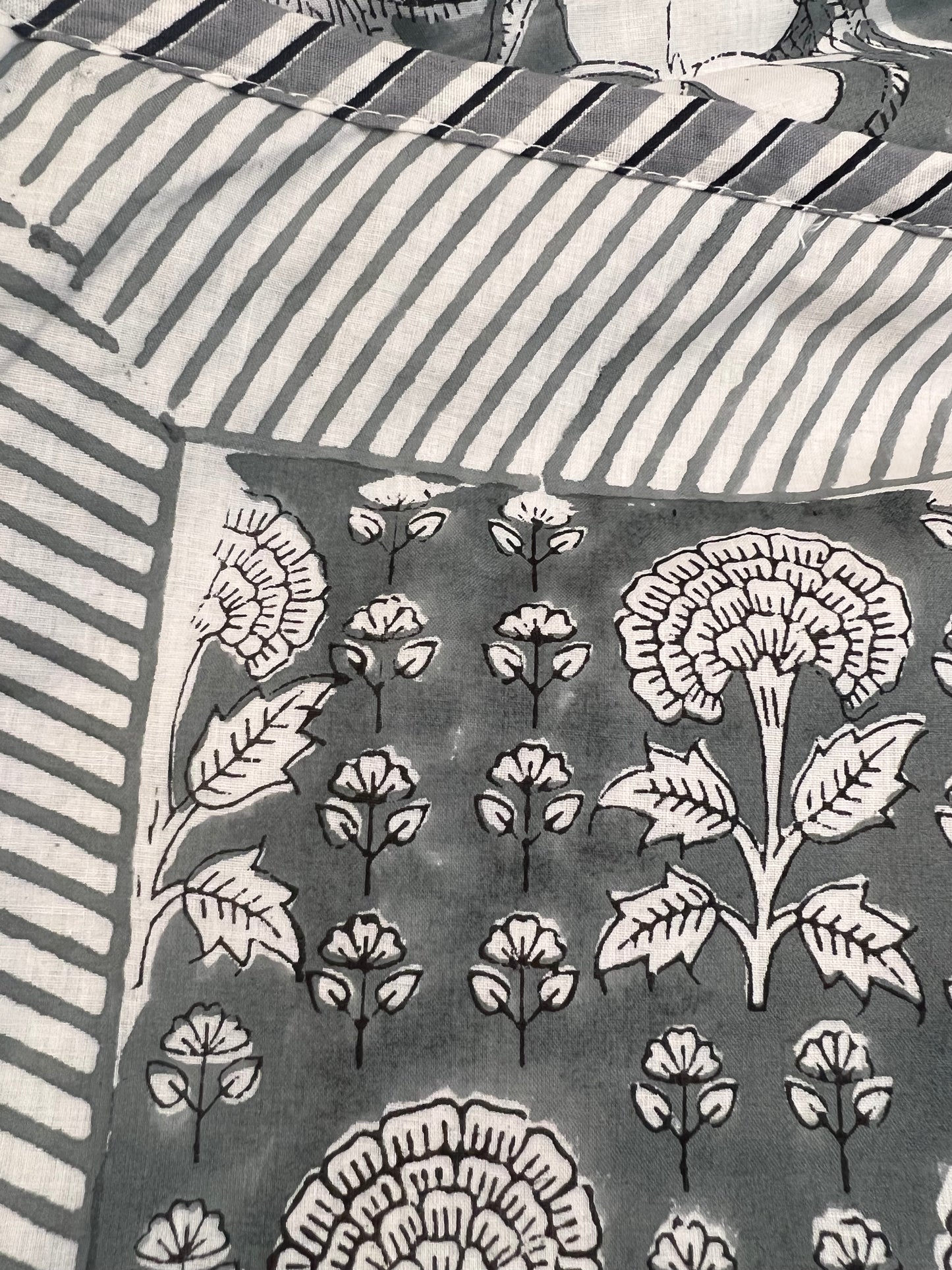 Reversible Hand Block Dohar | King Size | 90*108 Inches | Grey's