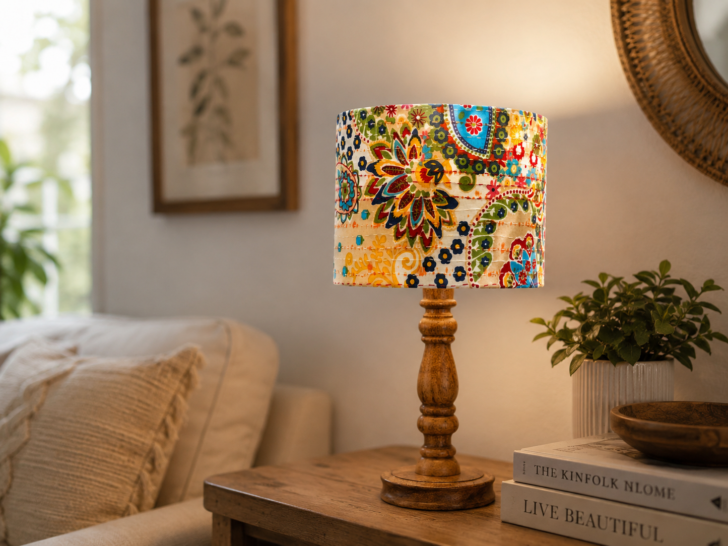 Lamp - Kantha | Shades of Yellow| White Base