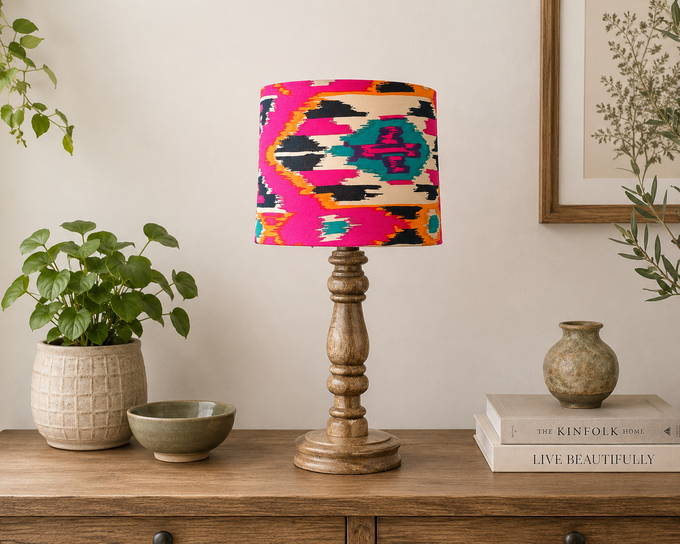 Lamp - Ikkat | Dark Pink