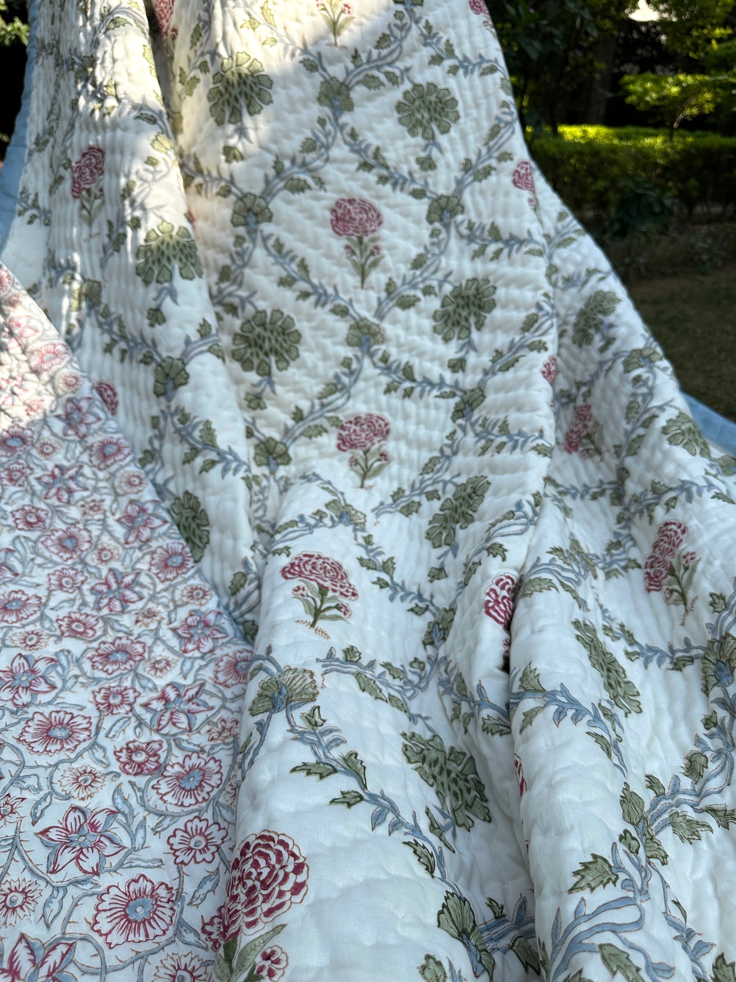 Reversible Hand Block Quilt | Floral Cascade