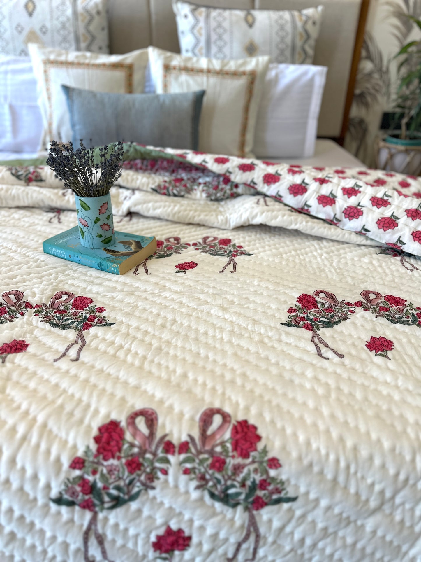 Reversible Hand Block Quilt | Love Birds