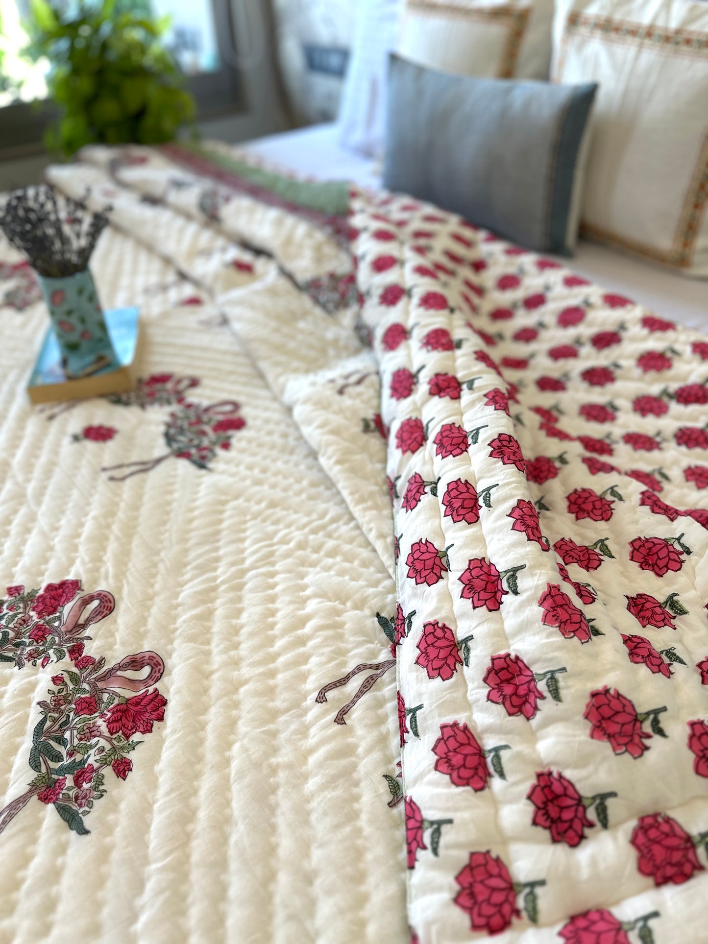 Reversible Hand Block Quilt | Love Birds