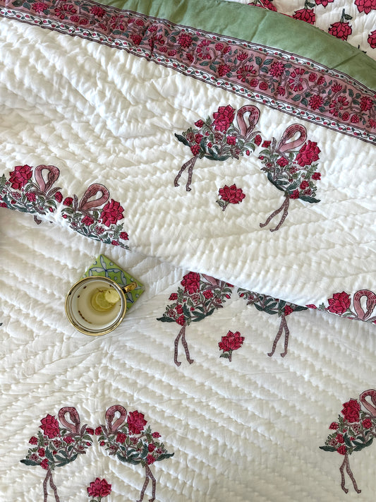 Reversible Hand Block Quilt | Love Birds