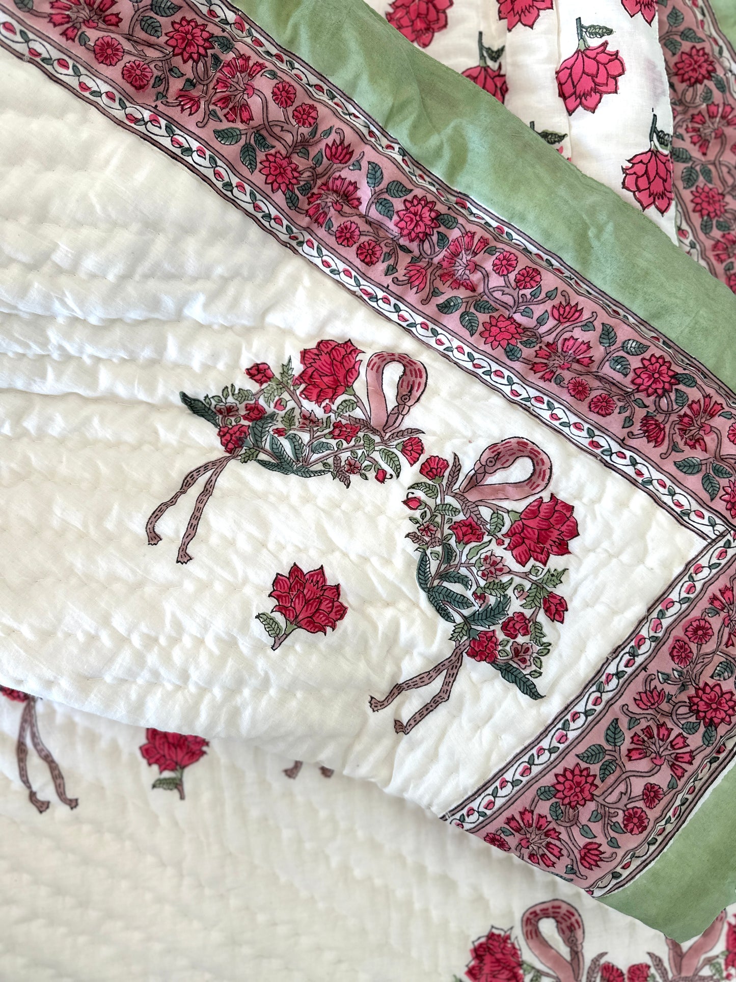 Reversible Hand Block Quilt | Love Birds