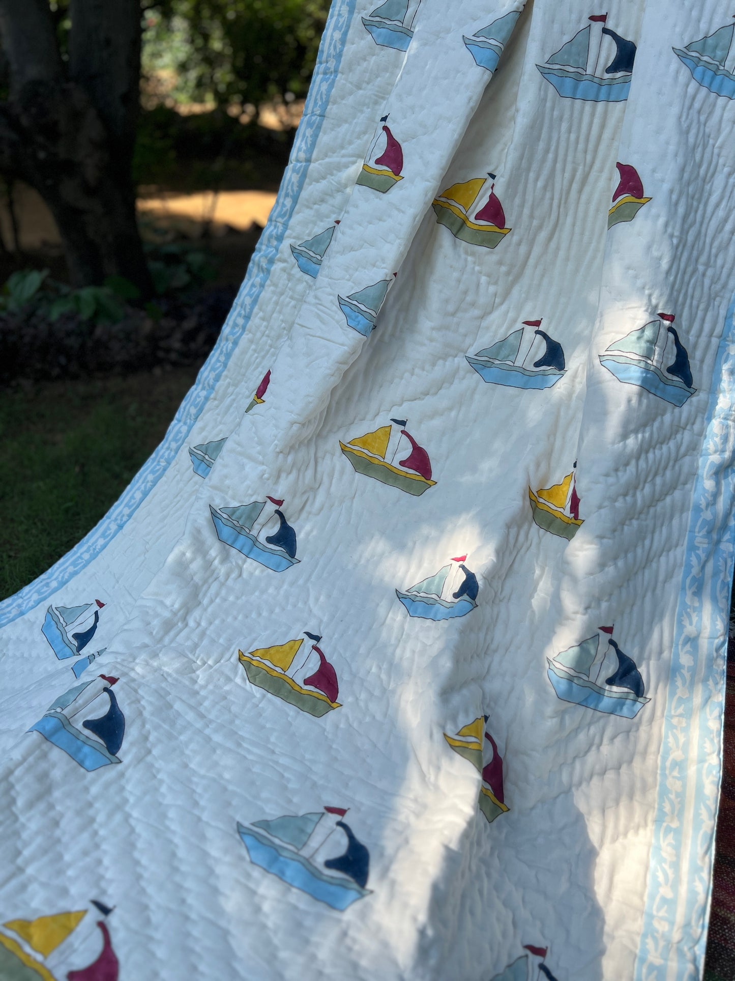 Reversible Hand Block Quilt | Kids | 60*90 Inches | Sail Away