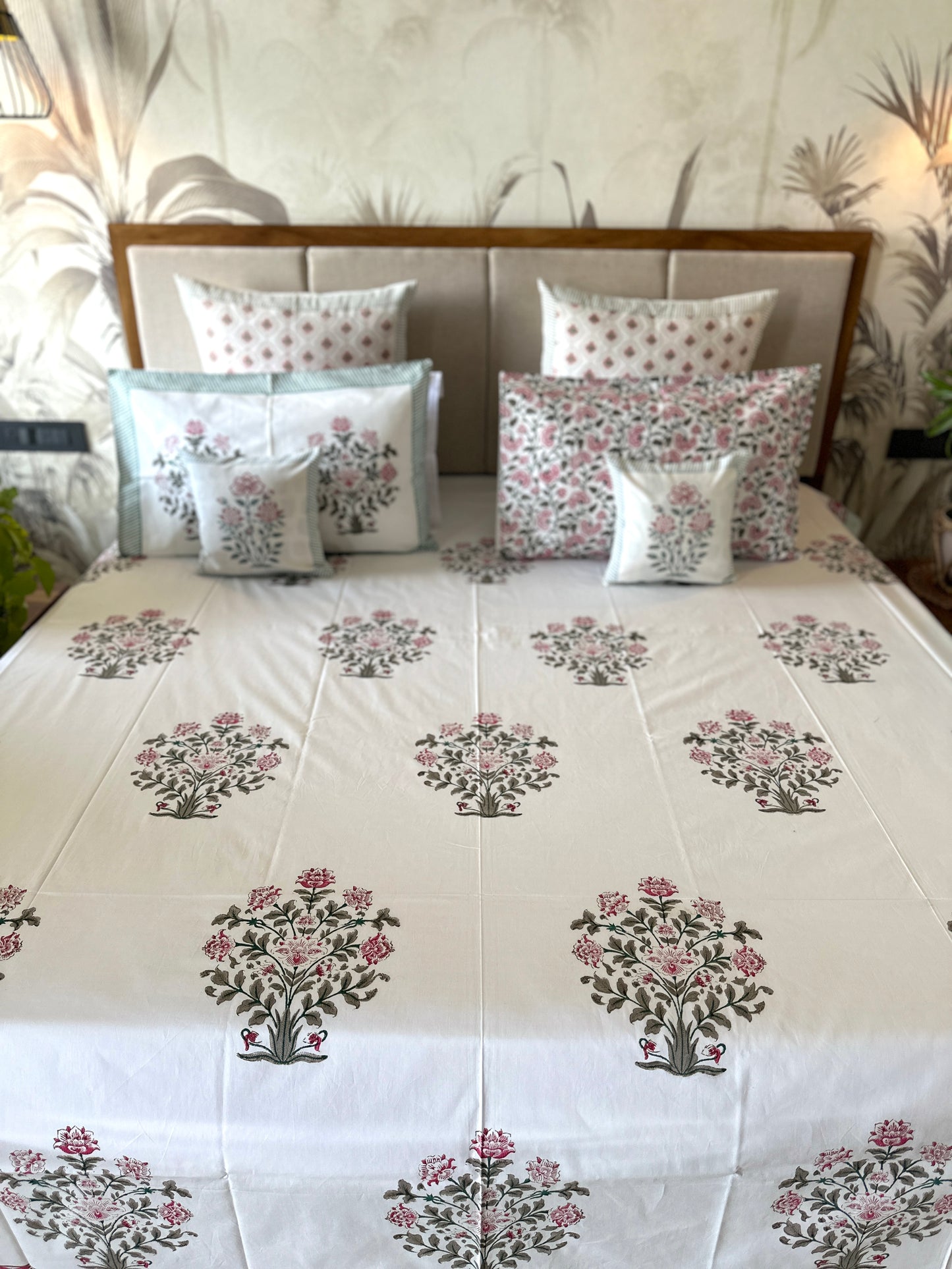 Bedding Set Hand Block | Quilt with Bedsheet Set | Moonlit Rose