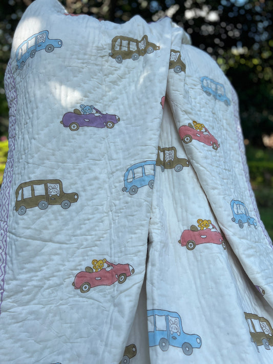 Reversible Hand Block Quilt | Kids | 60*90 Inches | Long Drive