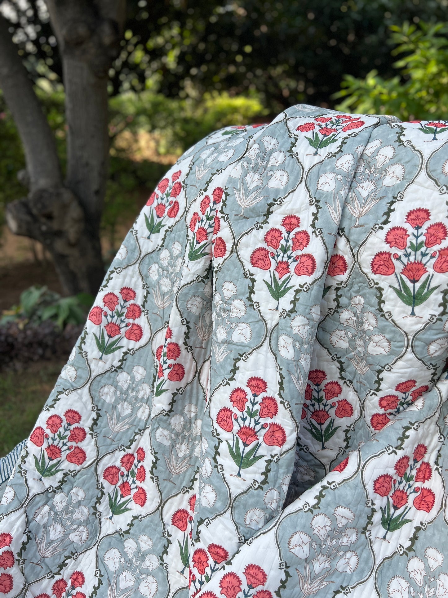 Reversible Hand Block Quilt | Botanical Bliss