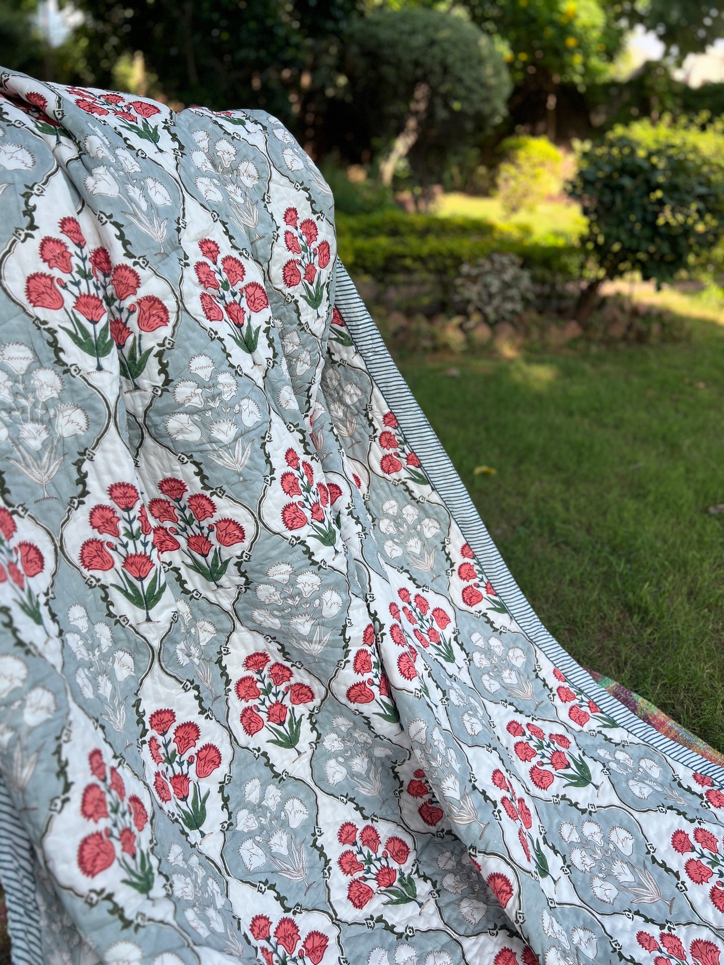 Reversible Hand Block Quilt | Botanical Bliss