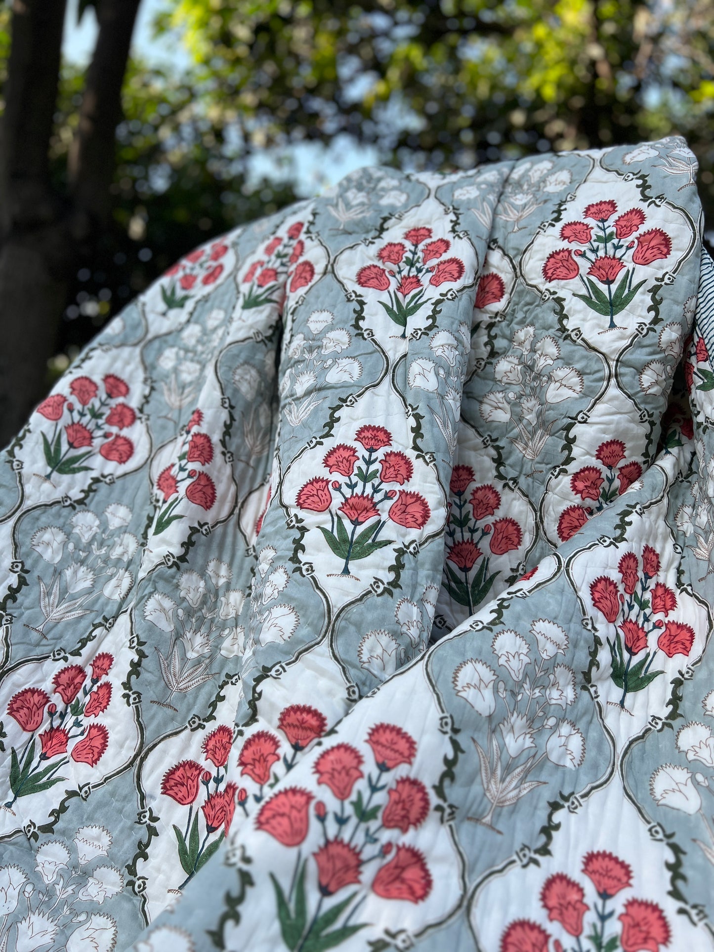 Reversible Hand Block Quilt | Botanical Bliss