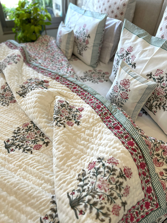 Reversible Hand Block Quilt | Moonlit Rose