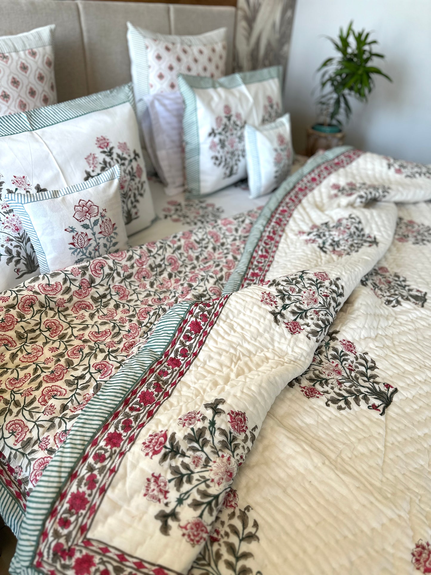 Reversible Hand Block Quilt | Moonlit Rose