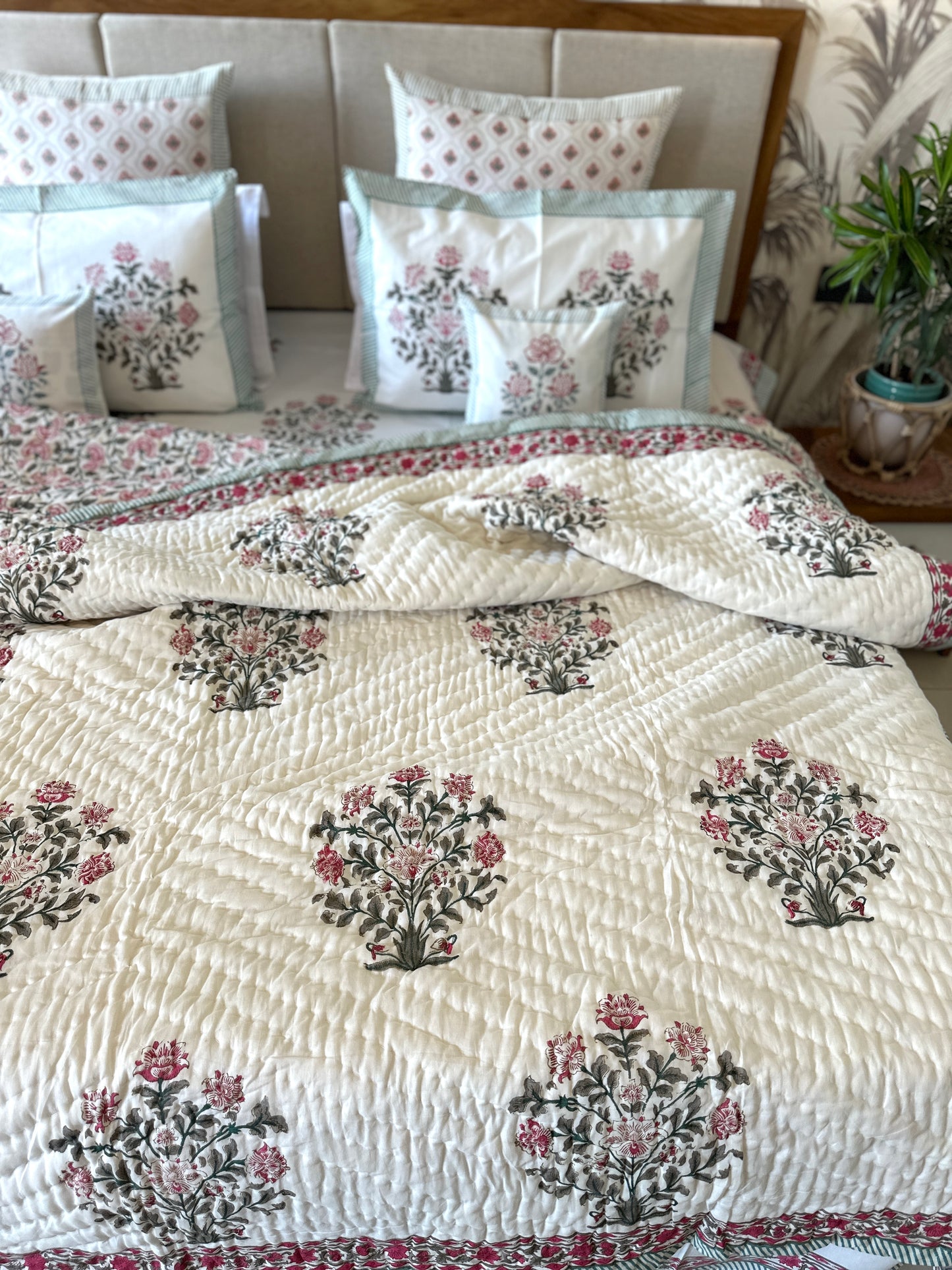 Reversible Hand Block Quilt | Moonlit Rose