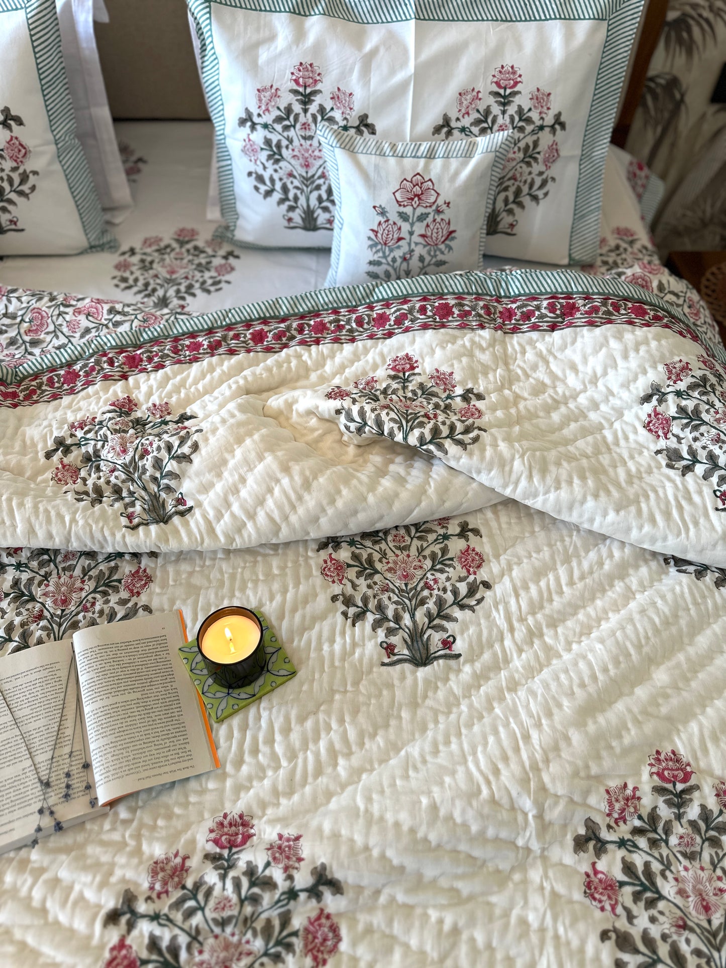 Reversible Hand Block Quilt | Moonlit Rose