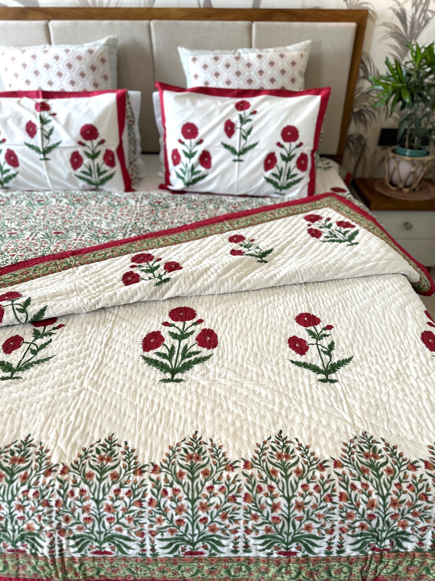 Bedding Set Hand Block | Quilt with Bedsheet Set | Gul