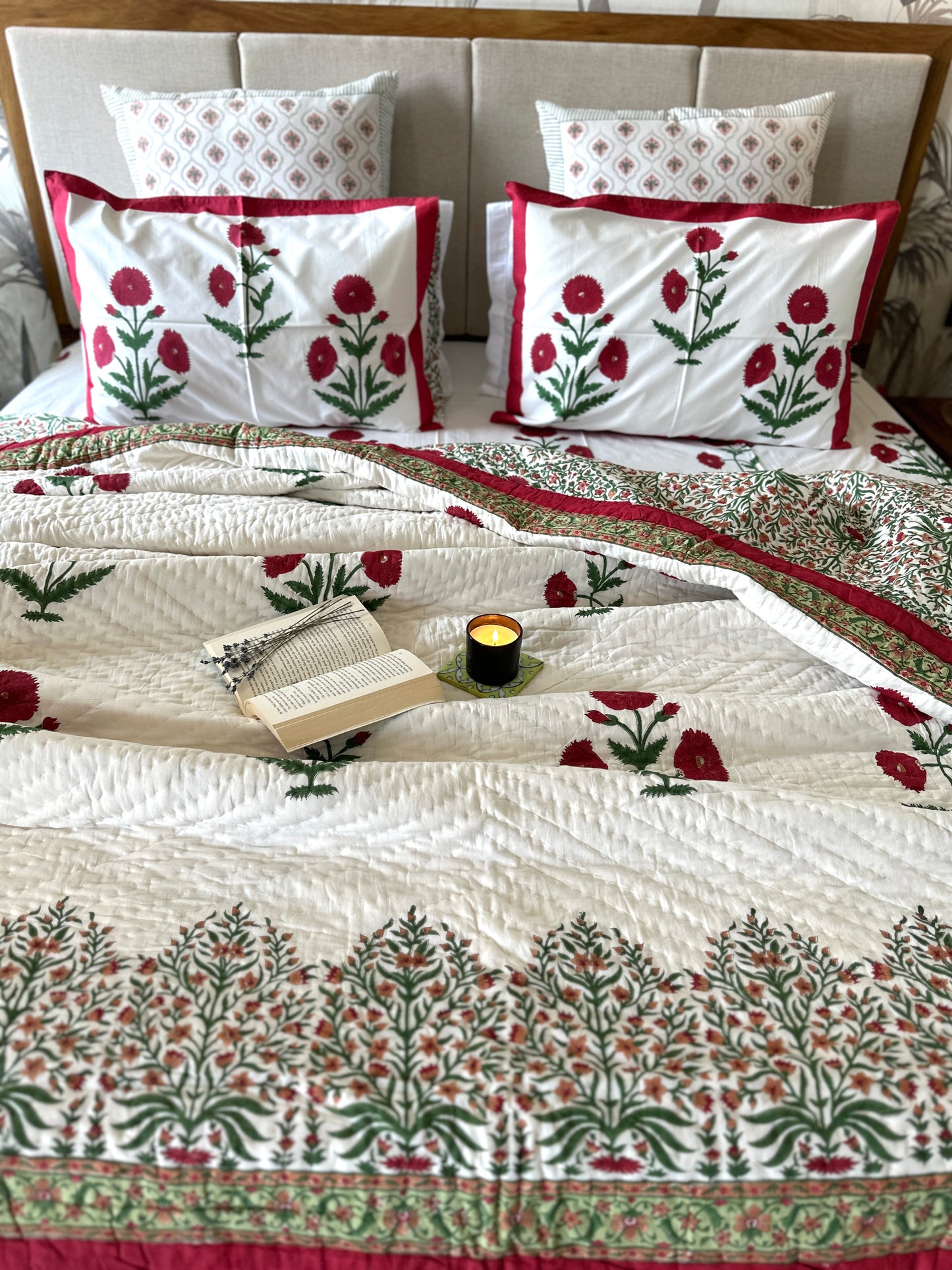 Bedding Set Hand Block | Quilt with Bedsheet Set | Gul